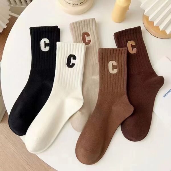 Cute Autumn And Winter Brown Striped Couple Socks - Image 8