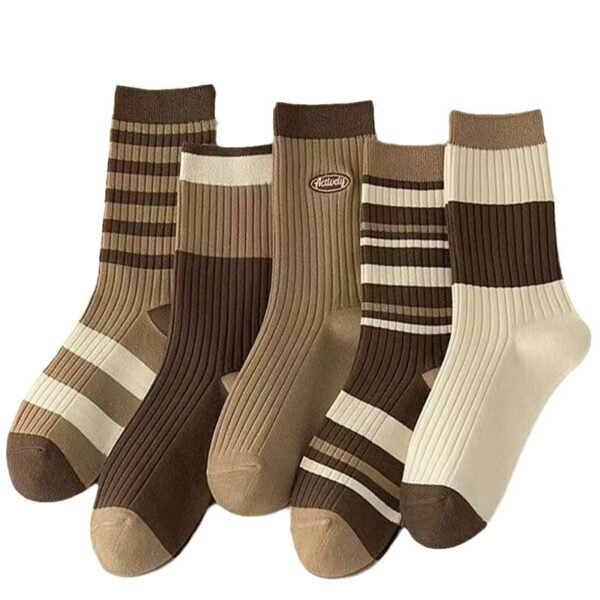 Cute Autumn And Winter Brown Striped Couple Socks - Image 5